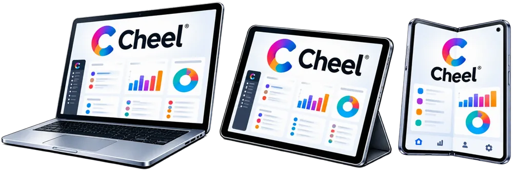 Cheel sur un ordinateur portable, une tablette et un téléphone à écran pliant